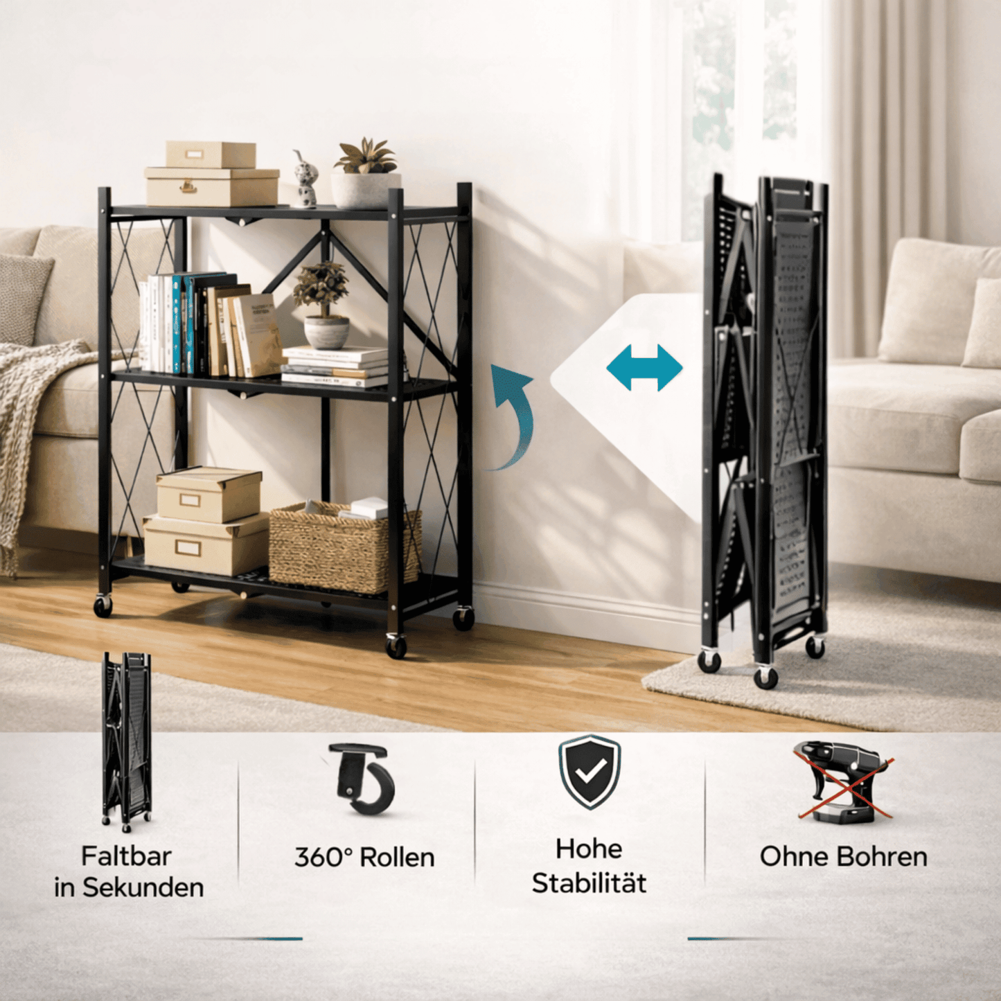 TidyON®-Das Faltbare Schwerlastregal mit 360° Rollen